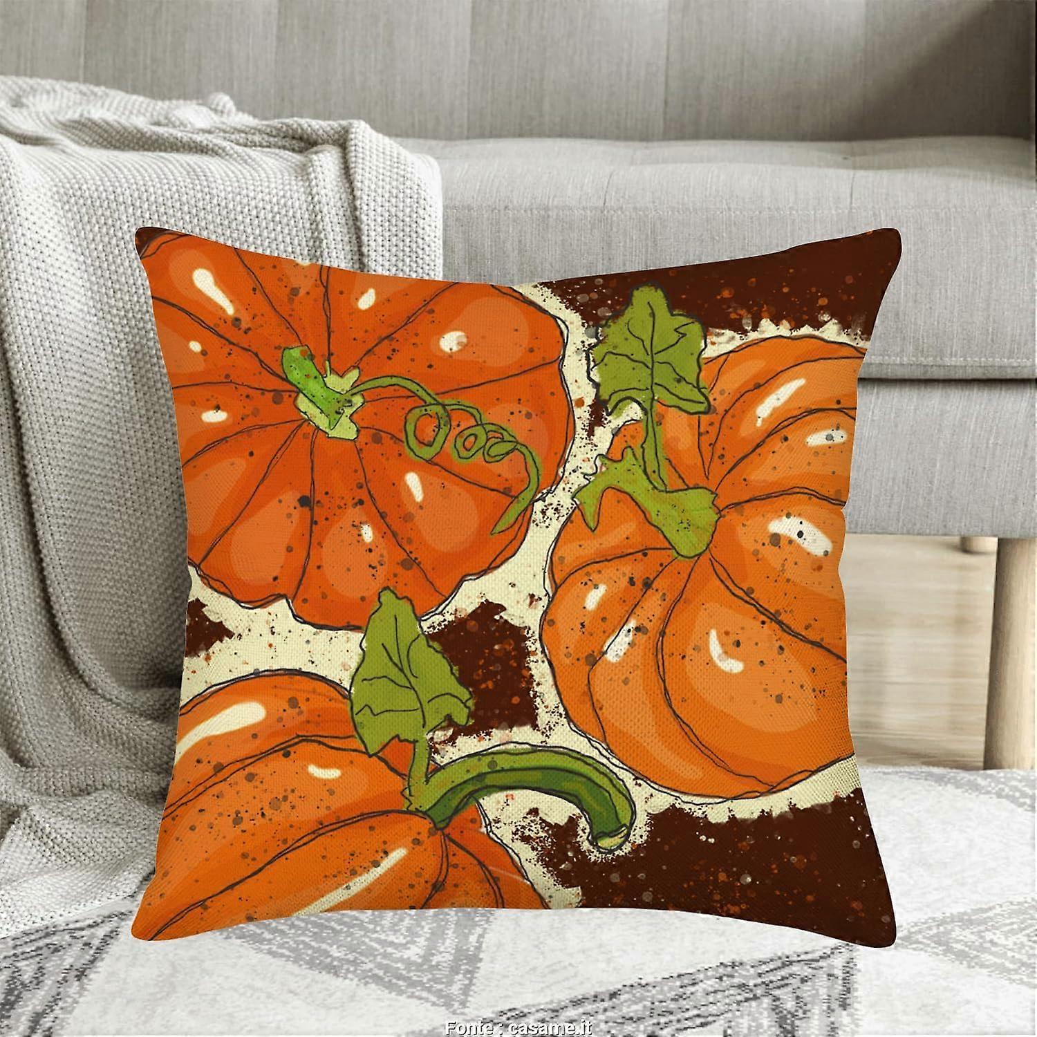 Høst Y'all Høst Thanksgiving Dag Akvarell Oransje Gresskar Grønne Blader Dekorative Putetrekk Veske Hjem Stue Seng Sofa Bil Bomull Lin