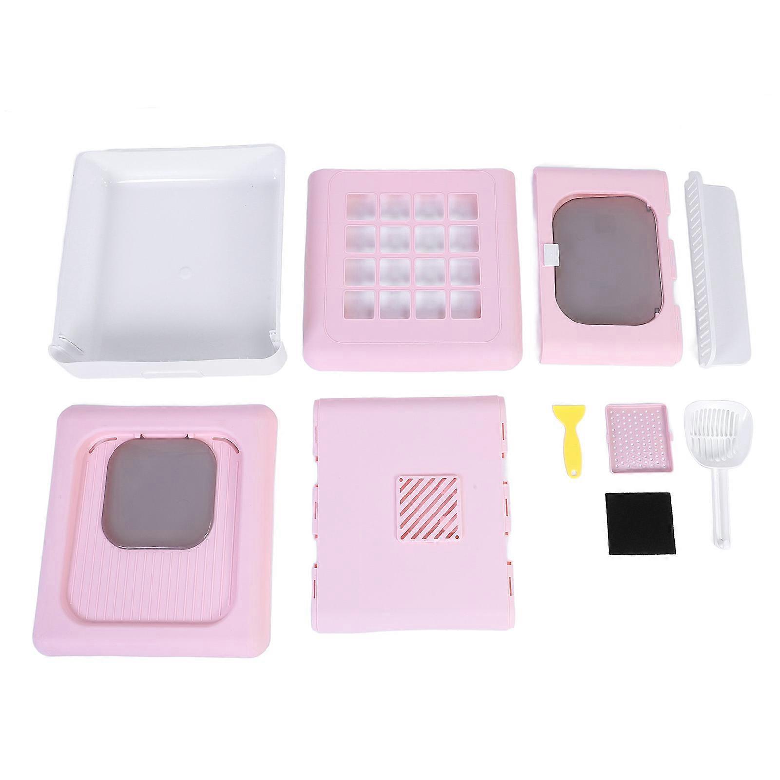 Foldable Cat Litter Box Large Size Top Entry Anti Splashing Enclosed Kitty Litter Box for Home Pink