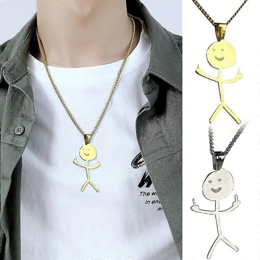 Funny Doodle Necklace, Personalized Matchstick Hand Gesture Necklaces