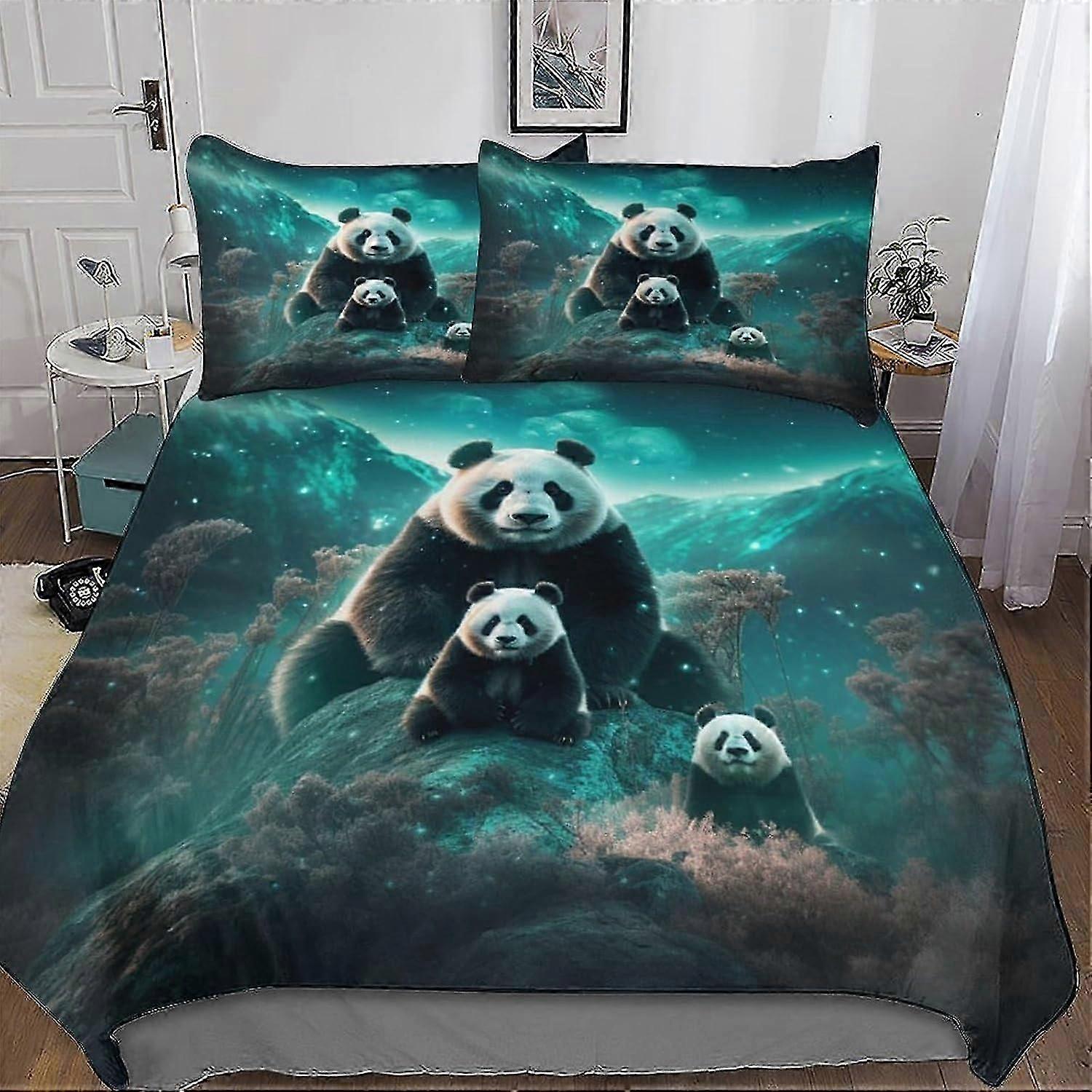 J4255 Bed Sheets Panda Bedding Set 3D Print Duvet Cover Set with Pillowcase with Zipper Soft Microfiber Bedspread Cover Comforter Cover 3pcs For Boys,
