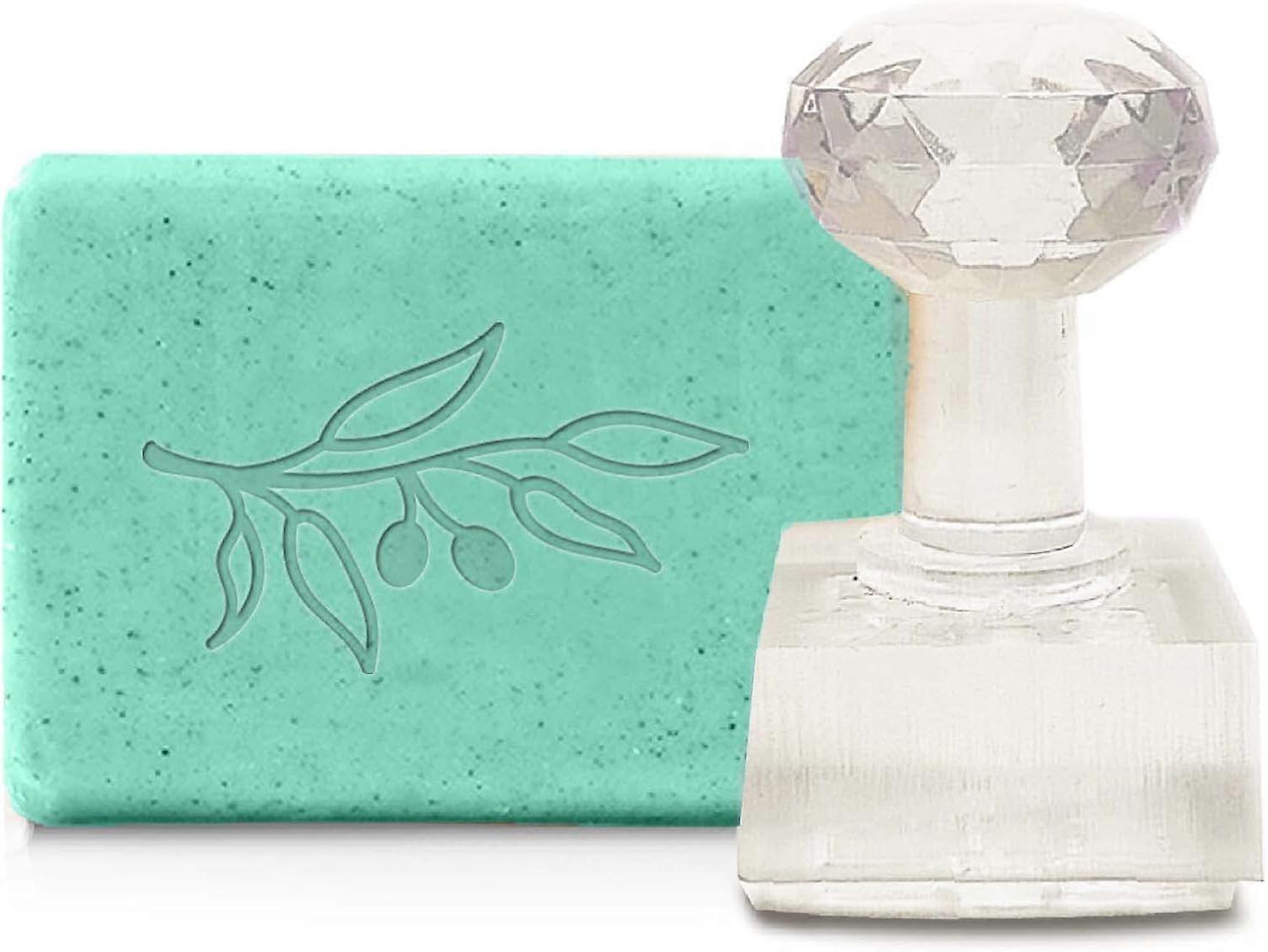 Acrylic Soap Stamp Olive Leaf Handmade Clear Soap Chapter Branch Imprint Embossing with Handle 1.57" Embossing for DIY Arts Crafts Making Wedding Clay