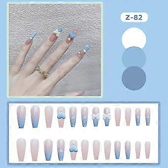 24pcs Bow Tie Fake Nails Full Cover False Nails Manicure Tips Set Tools