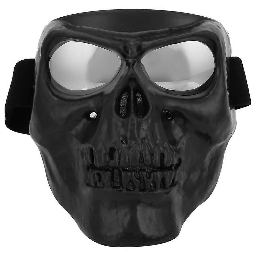 Motorcycle Riding Protective Skeleton Mask Windproof Goggle Mask(Black Frame Silver Eyeglass)