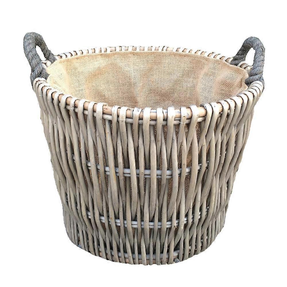 Small Round Grey Wicker Log Basket