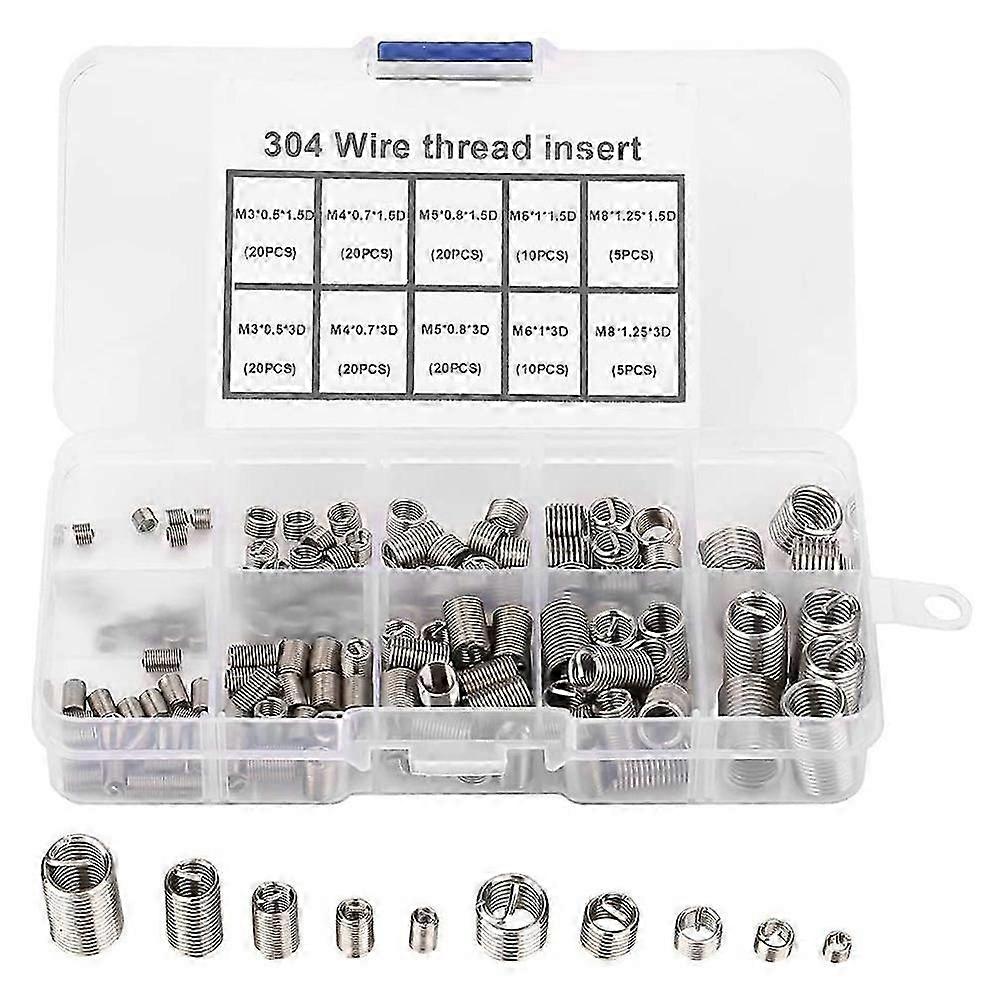 150Pcs Thread Repair Inserts M3 M5 M6 M8 Stainless Steel Heli Coil Thread Repair Insert Wire Thread Insert Assortment jn