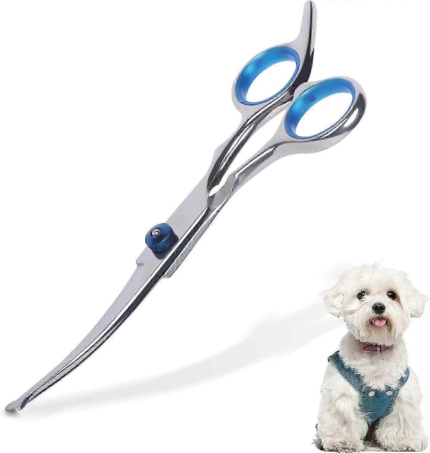 Dog Grooming Scissors, 6" Curved Grooming Scissors for Dog, with Safety Round Tip(Blue)