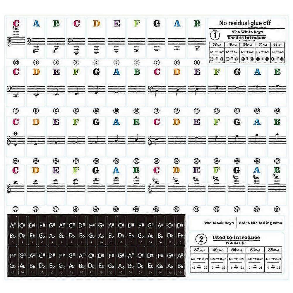 54/61 Keys Note Removable Piano Keyboard Sticker Biginners Label Stave PVC