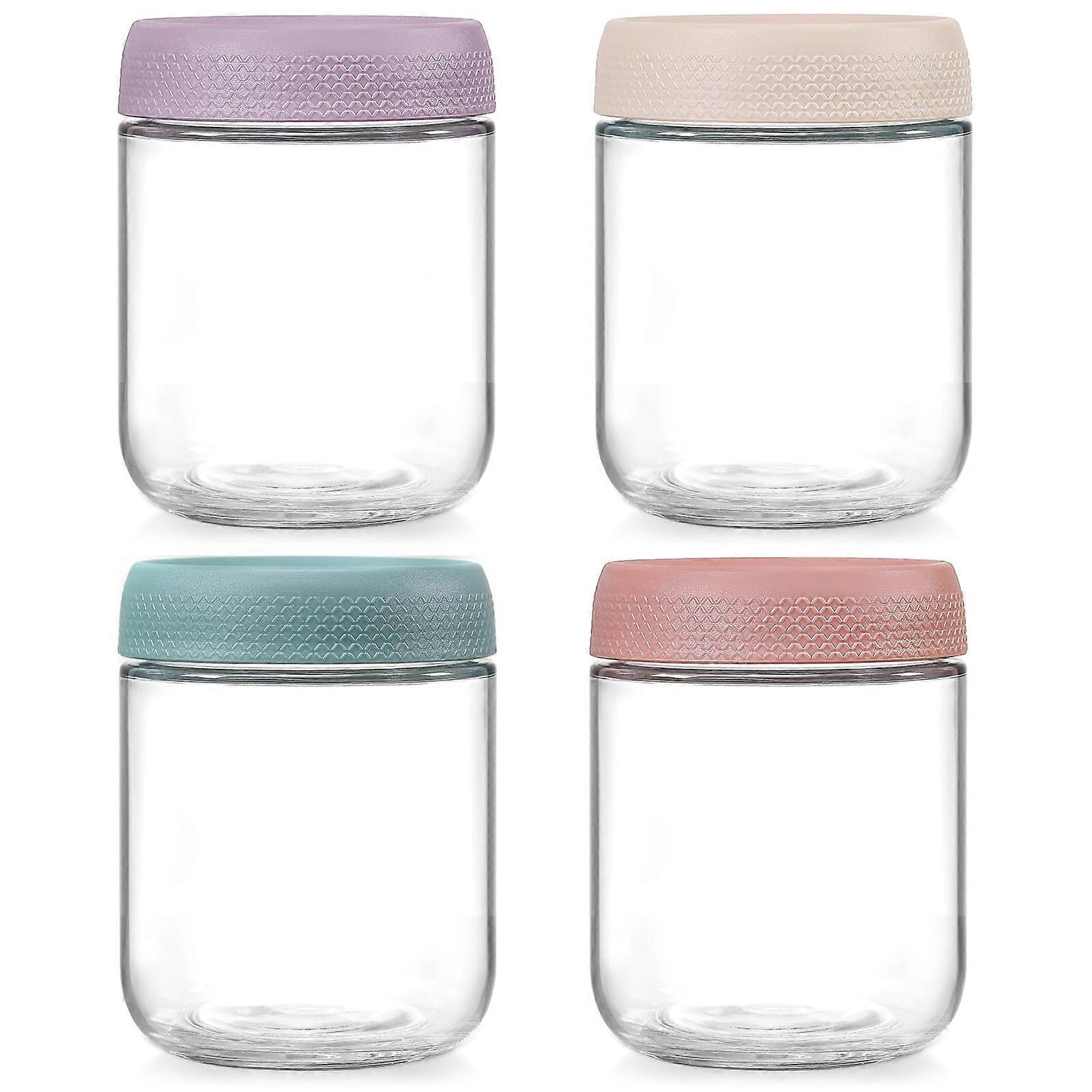 4 Pack Glass Jars with Airtight Lids for Overnight Oats Containers 16oz