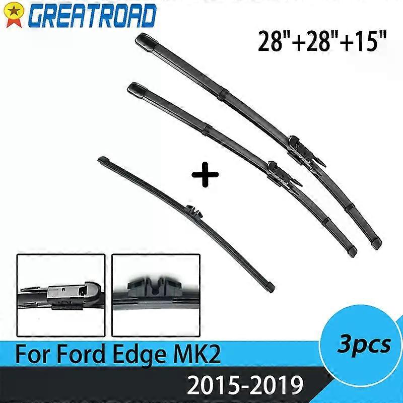 Wiper Front Rear Wiper Blades Set For Ford Edge MK2 2015 2016 2017 2018 2019 Windshield Windscreen Window 28"+28"+15"