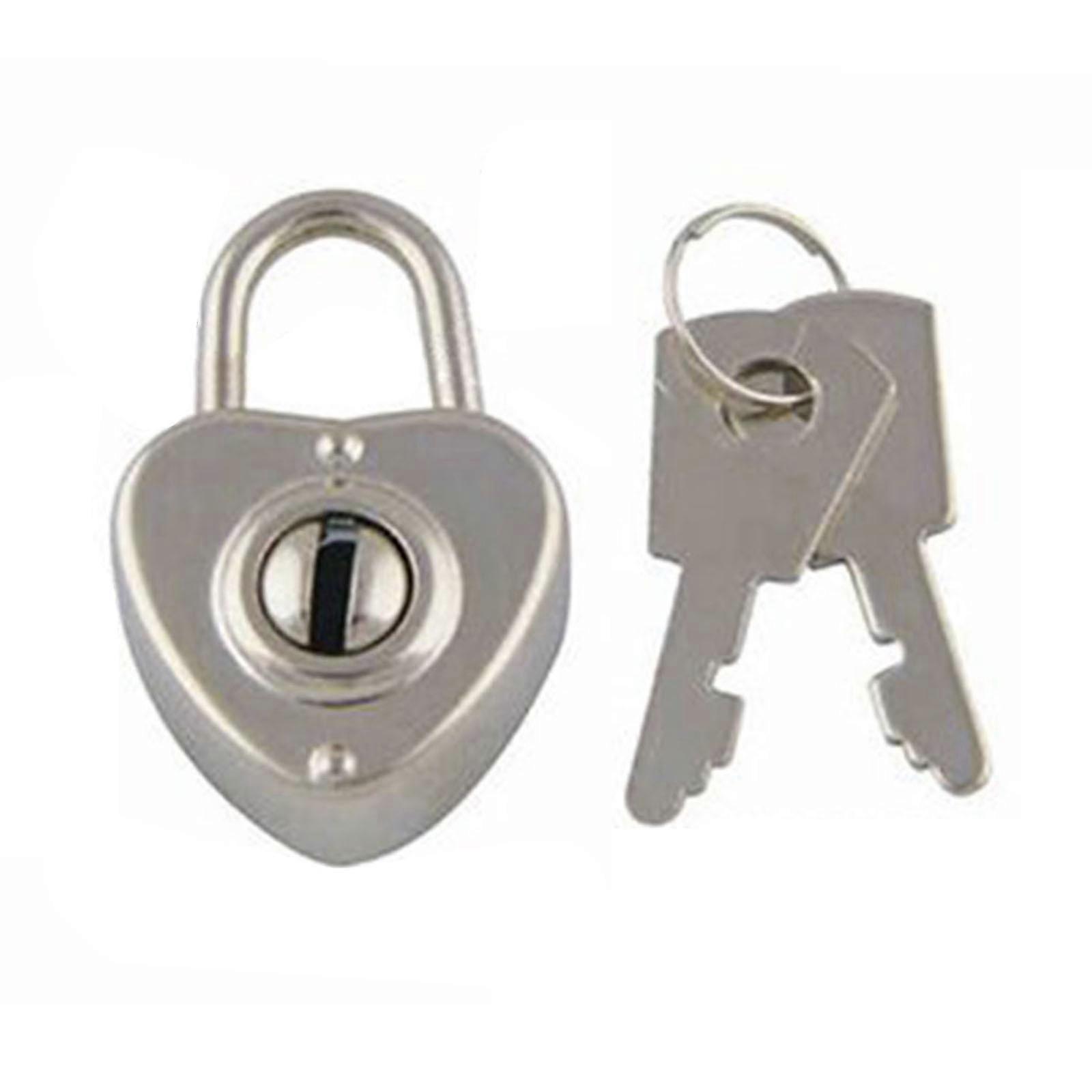 Mini Padlock Drawer Suitcase Security Lock Vintage Heart Shape Lock With Key for Suitcase, Luggage, Backpack, Diary Book Silver