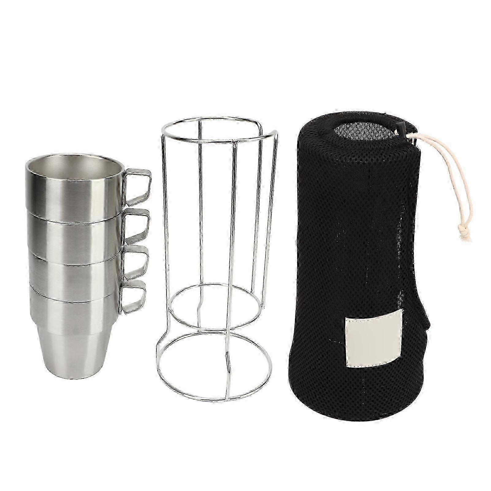 4PCS Stainless Steel Double Layer Stackable Camping Coffee Cups