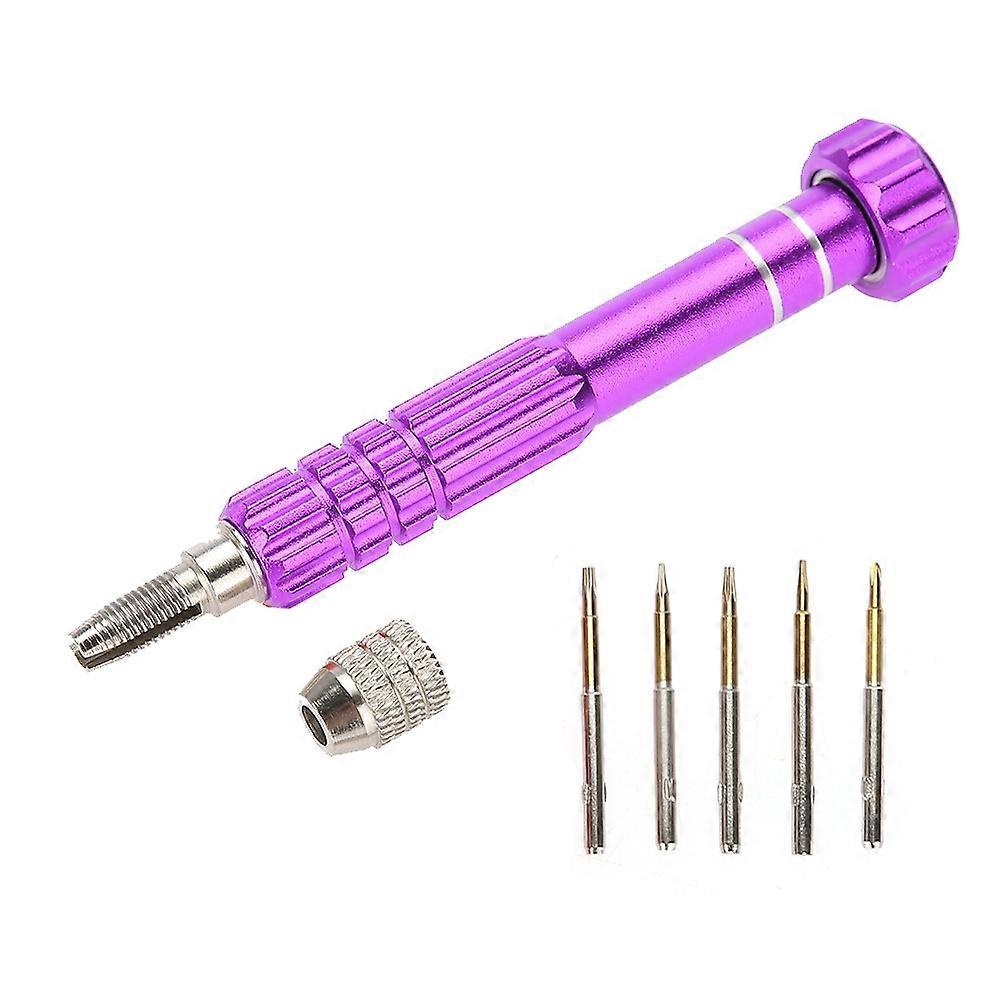 Screwdriver Handle With 5 Precision Bits Phone Glasses Watch Repair Tool Kit (Purple)