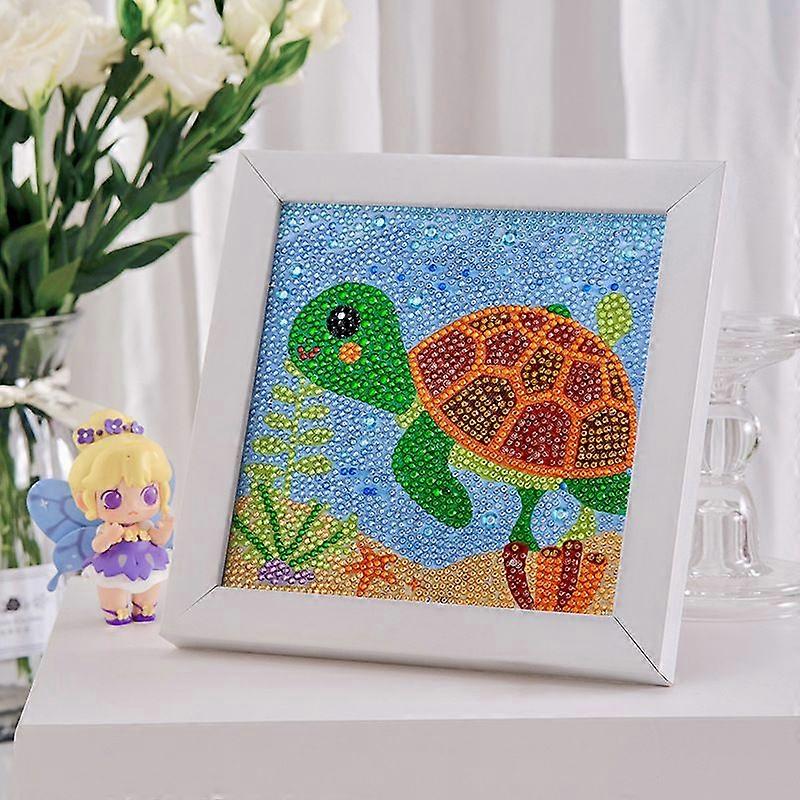 Small And Easy Diy 5d Diamond Painting Mosaic Making Kits With White Frame For Kids - Little Turtle