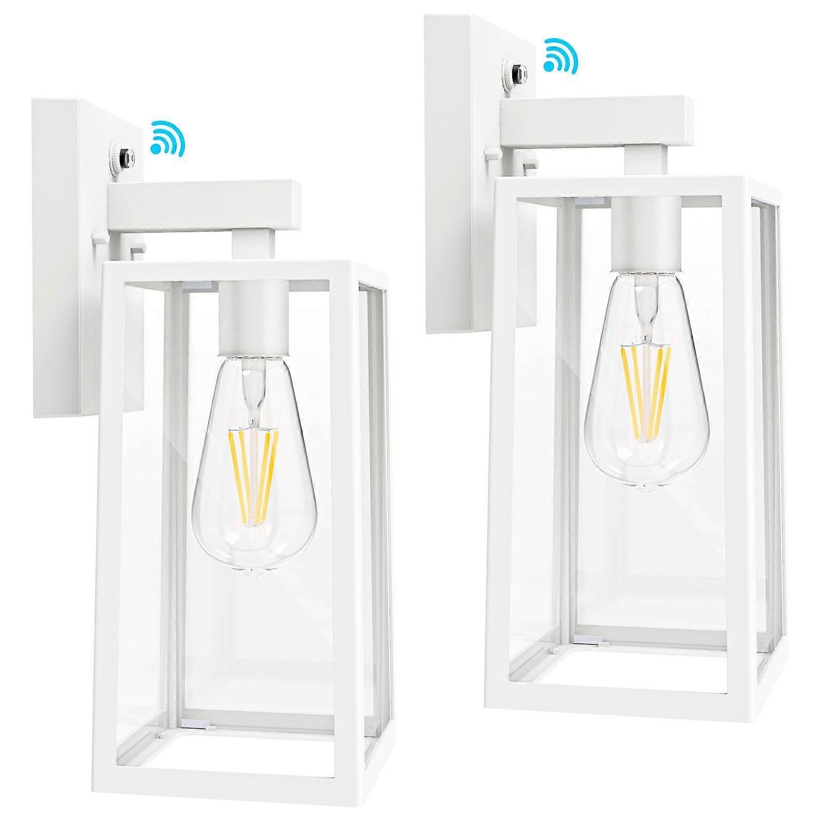 Dusk-To-Dawn Outdoor Wall Lantern, E26 Socket Sensor Light, Glass Shade Waterproof, Wall-Mount, White, 2-Pack