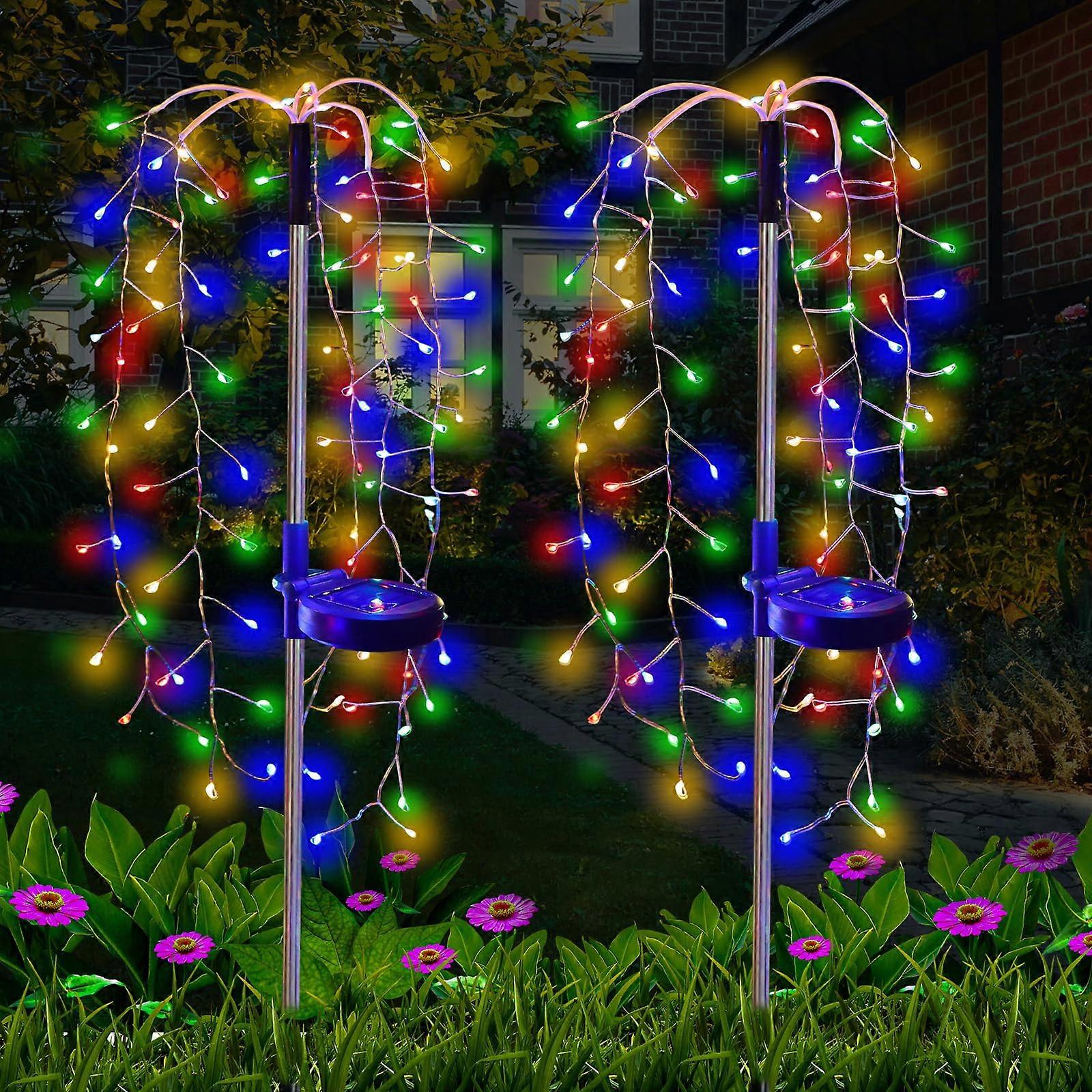 Solar Garden Lights Outdoor, 2 Pack 180 LED MultiColor Solar Firework Lights Lights Path