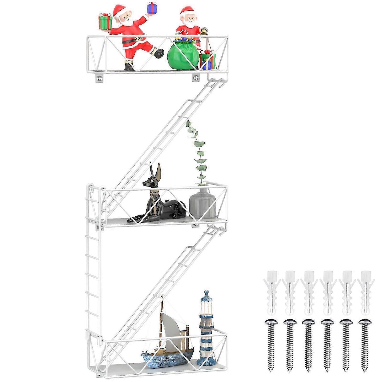 Fire Escape Wall Shelf Decorative Shelves York Decor Staircase Shelf Action Figure Display Shelf for Bedroom, Office ,Home Decor 3 Tier White
