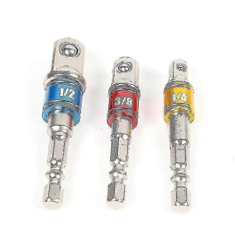 Power Hand Tools Driver Extension Socket Adapter Sets, Hex Shank Bit Square Nut Driver Set Power Drill Cordless Impact Sockets Bit Set Adapter3pcs,col