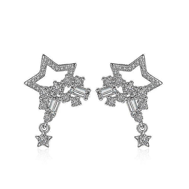 Silver Crystal Rhinestones Star Shape Stud Earrings 2.5cm