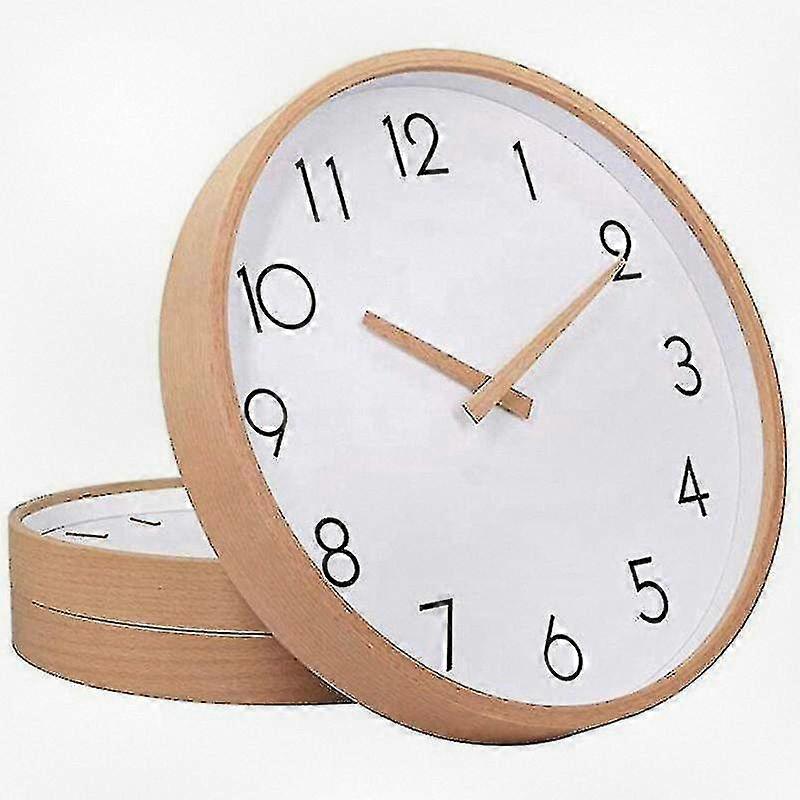 Silent Sweep Minimalist Solid Wood Wall Clock, Scandinavian Style Wooden Clock with Simple Elegant Design for Home Decor