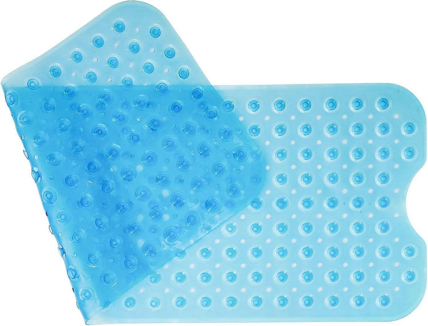 Non-Slip Bath Mat PVC Natural Rubber with Suction Cup, Extra Long Bath Mat Machine Washable Shower Mat for Bathroom, 100 x 40 cm (Transparent Blue)