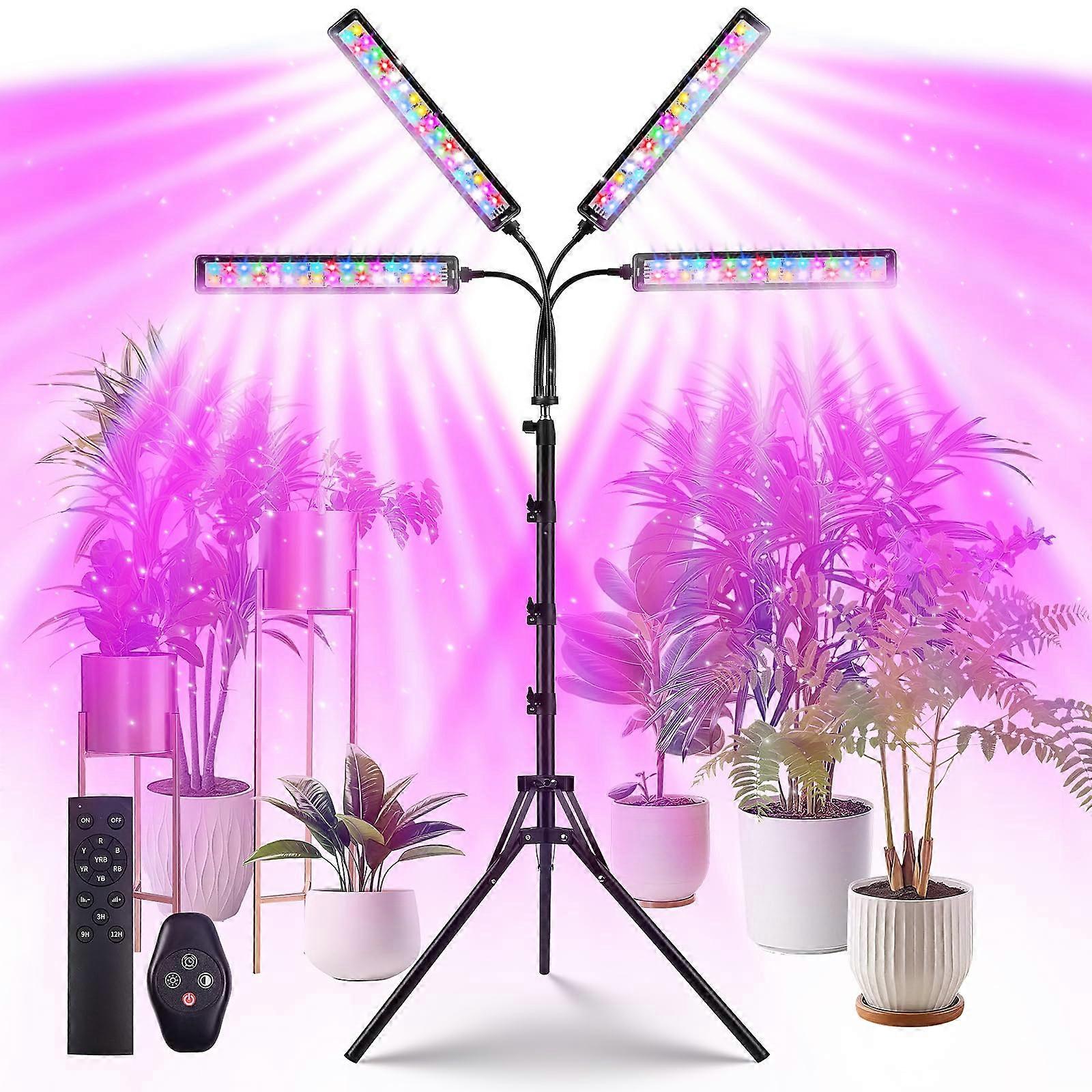 LED Plant Lamp Full Spectrum (128 LEDs) Grow Lamp with Stand Timer, 7 Colour Modes 10 Brightness Levels, Growing Lamp for Indoor Plants