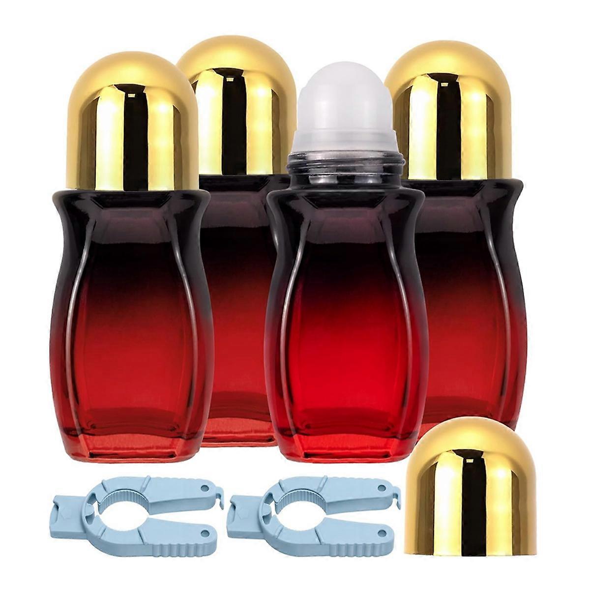 4Pcs Rollerball Bottles Set 50ml Gradient Red Glass Deodorant Roller Bottle and Opener Perfume Bott