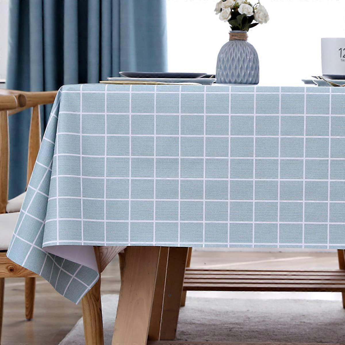Wipe Clean Tablecloth Rectangle 140x140 cm PVC Plastic Waterproof Table Cover for Indoor Outdoor Use in Blue