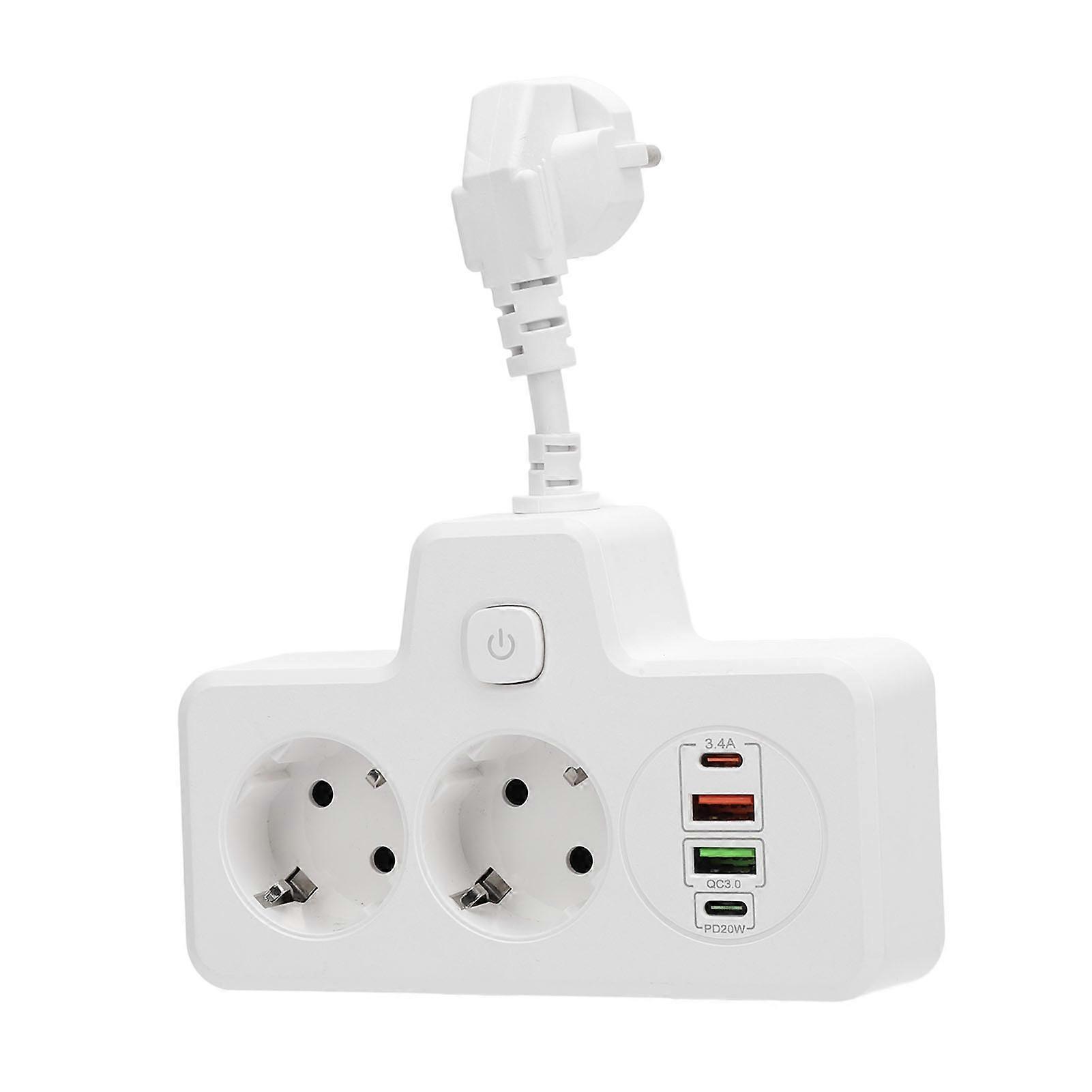 Multiple Socket with Switch Outlet 2 Way Socket Adapter with 2 USB 2 Type C 6 in 1 Distribution BKL‑502 EU Fast Charging White 