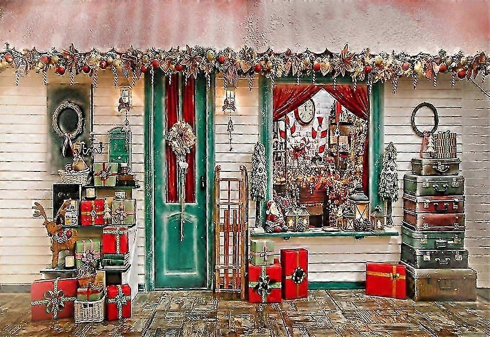 10x6.5ft Christmas Store Background Merry Christmas Photography Backdrop Suitable for Santa Claus Presents Gift Window Suitcase Front Door S