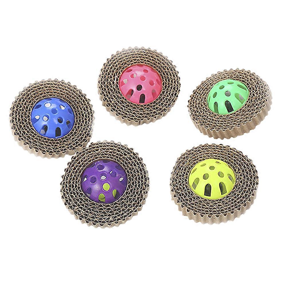 Interactive Play Cat Corrugated Paper Toy Bell Scratching Toy for Indoor Use Square Shape 5Pcs