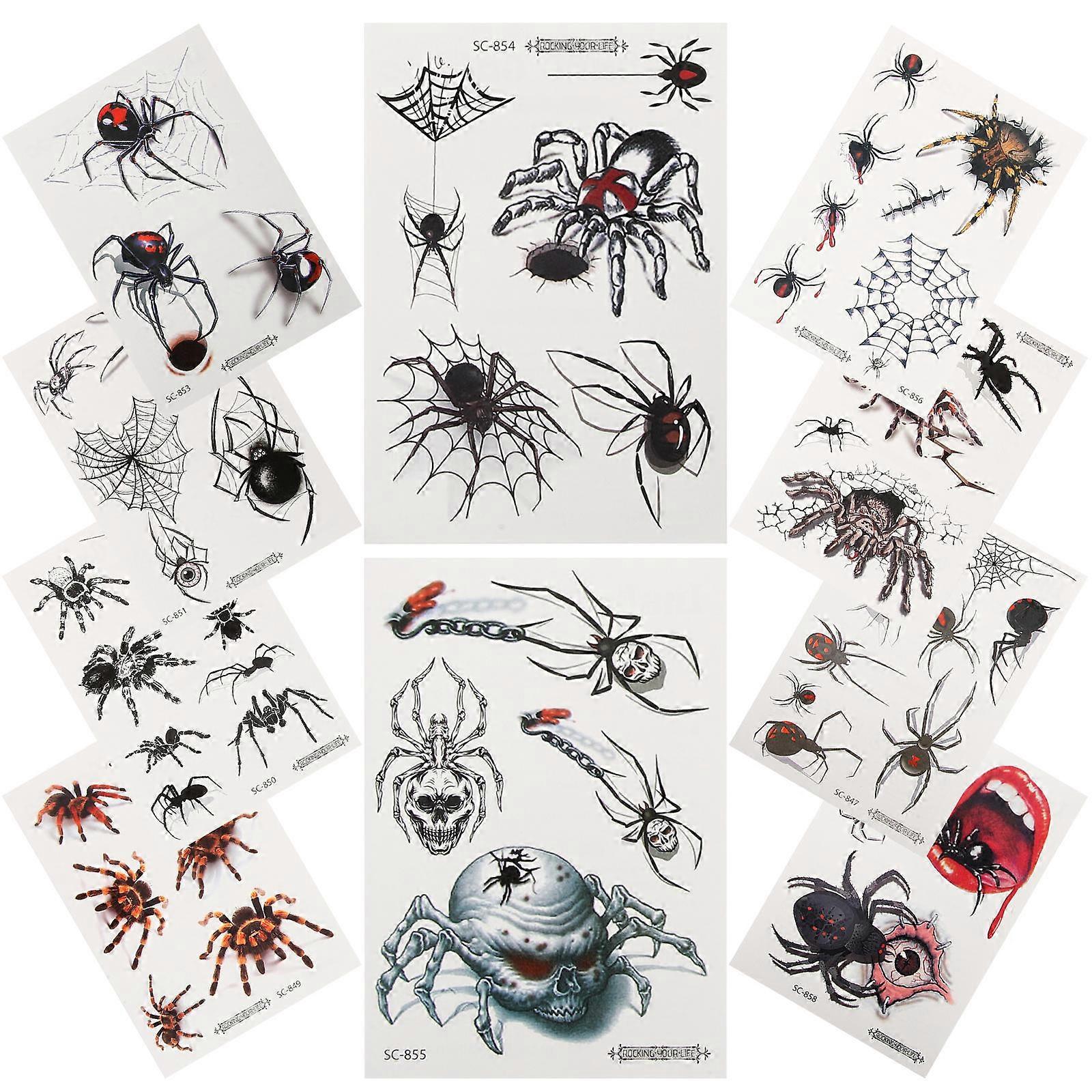 Spider Face Decals Halloween Temporary Assorted Color Fancy Makeup 10 Sheets
