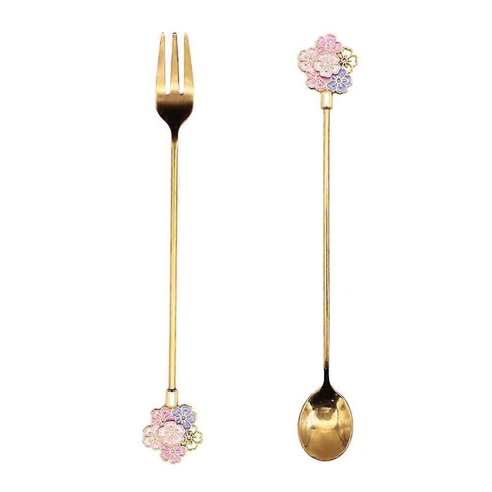 Golden Stainless Steel Fork and Spoon Set for Home Use 2Piece Creative Dessert Flatware
