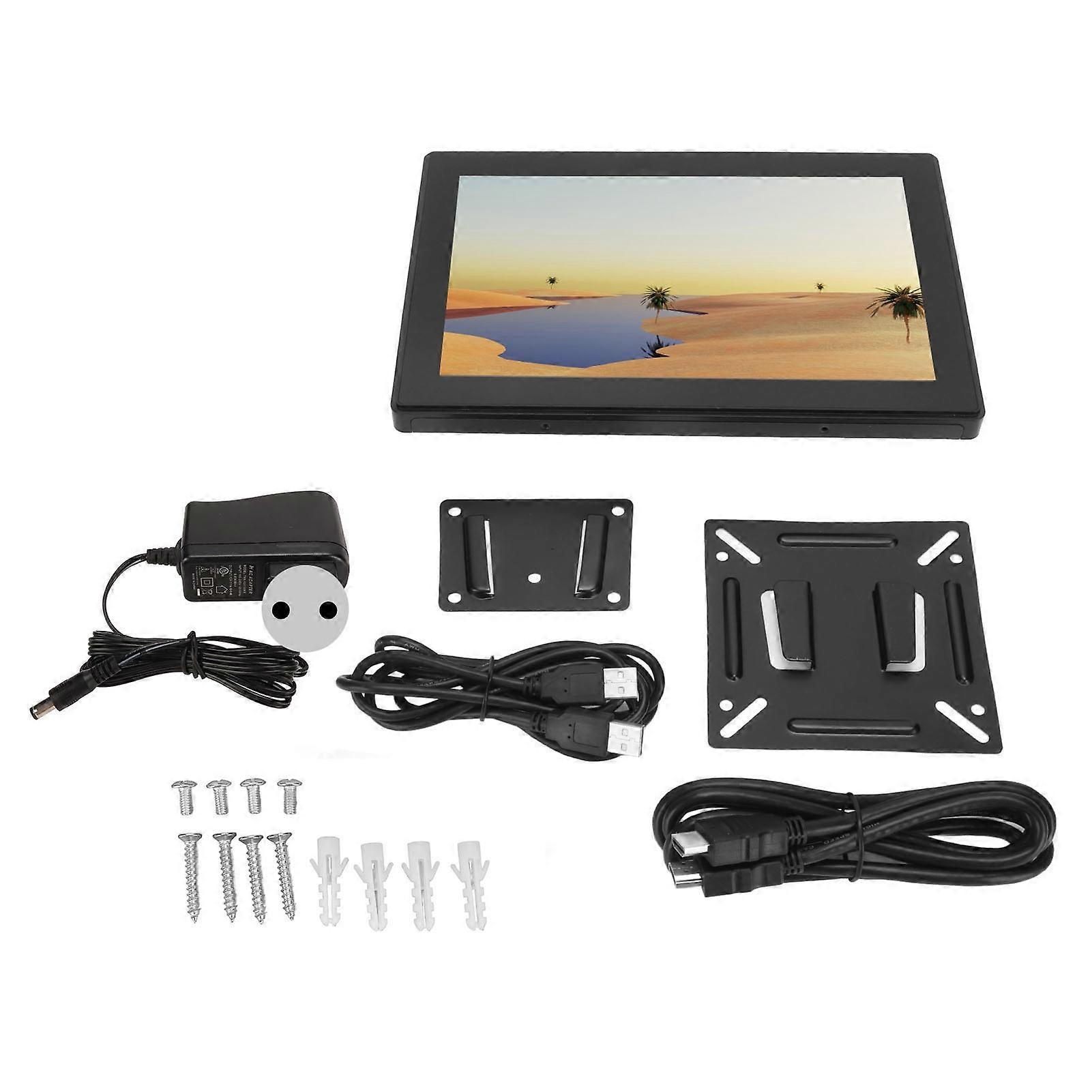 10.1 Inch Touchscreen Monitor 1280x800 High Definition Multimedia Interface VGA USB IPS Monitor 100‑240V EU Plug