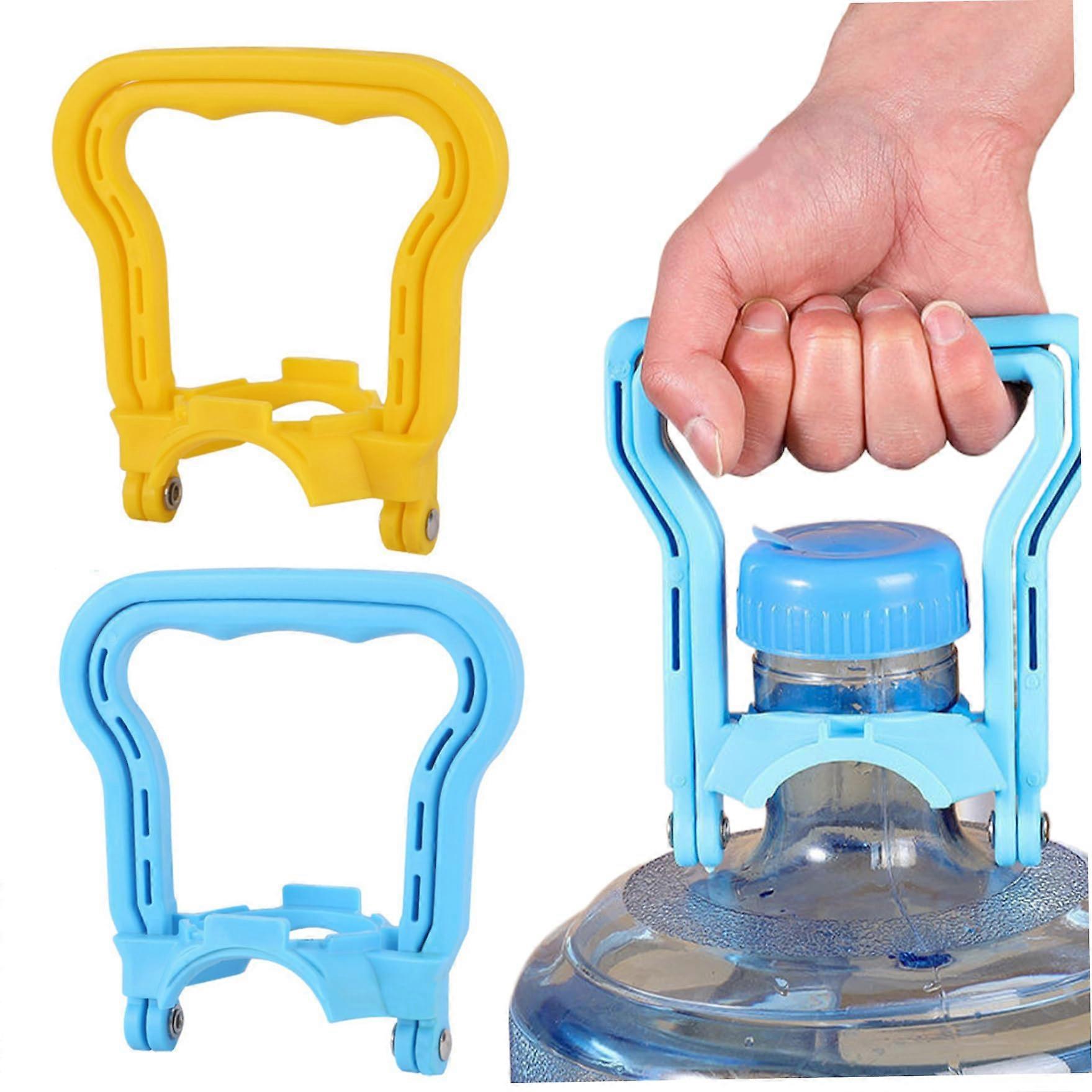 2 x 5 gallon water bottle carrier, ergonomic nonslip handle lifter (blue, yellow)