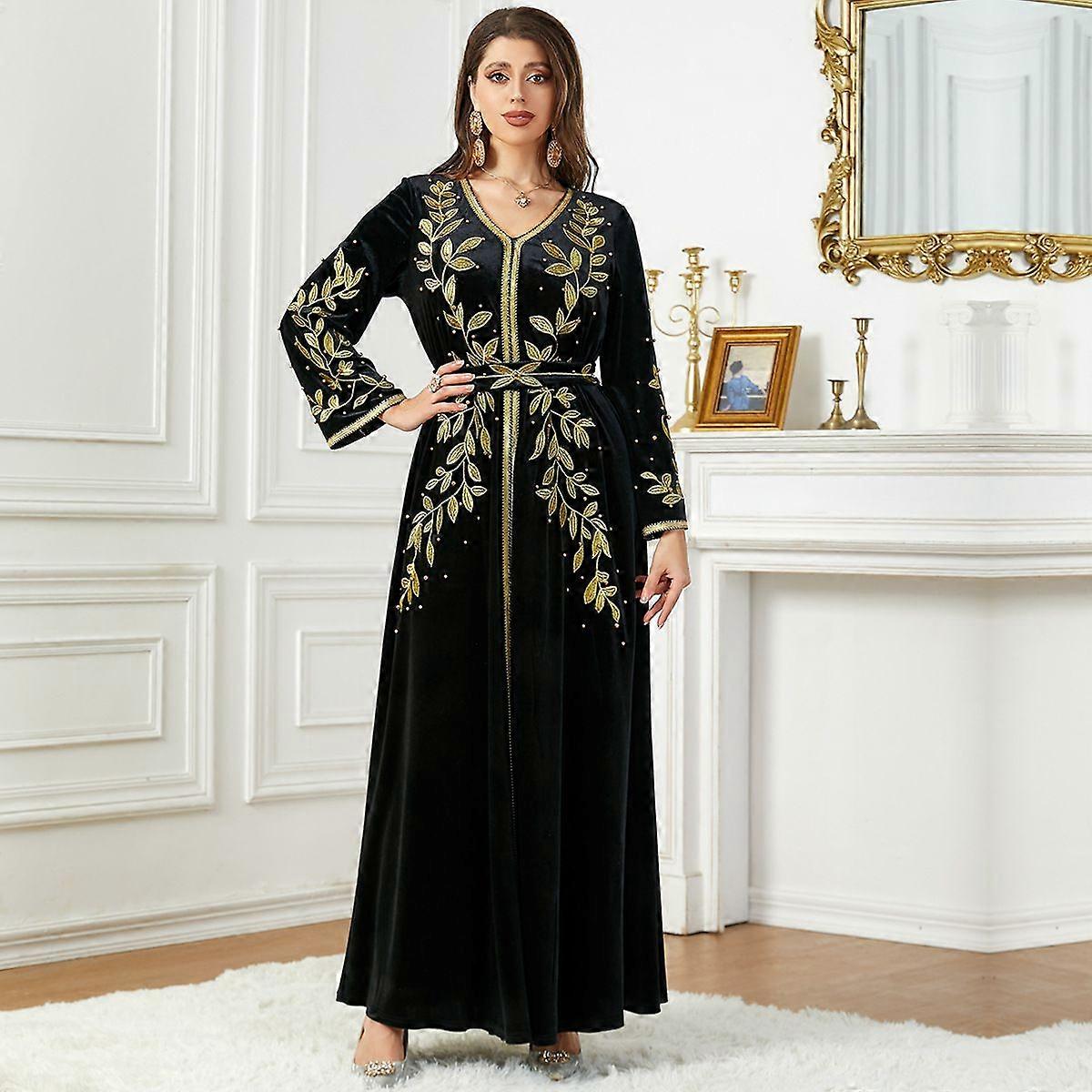 3753 Middle East Dubai Fashion Autumn/Winter Embroidered Stud Beaded Velvet  Dress Arabic Women's Evening Dress | Fruugo UK