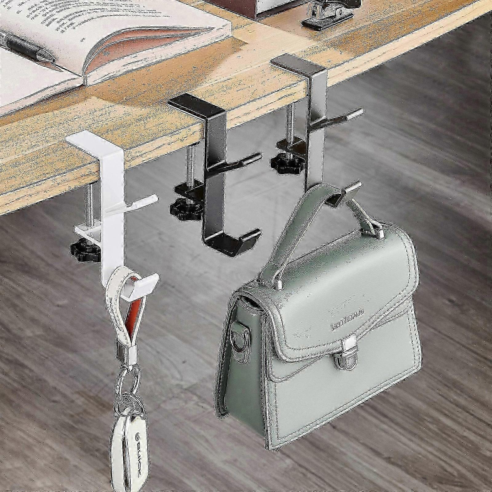 2x Metal Utility Hooks Desk Clamp Hook Creative Storage Organizer Hooks for Office Desk Bag Hanger Non-Sticky Removable Hooks