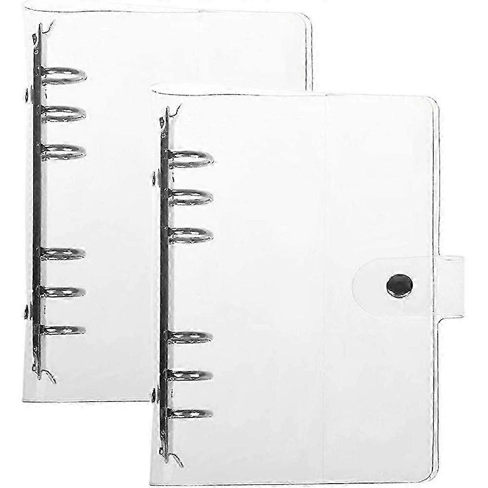 Pack Of 2 Transparent Soft PVC 6-Ring Binder Cover With Snap Button Closure For 6 Hole Planner Pages Refill Insert (A5)