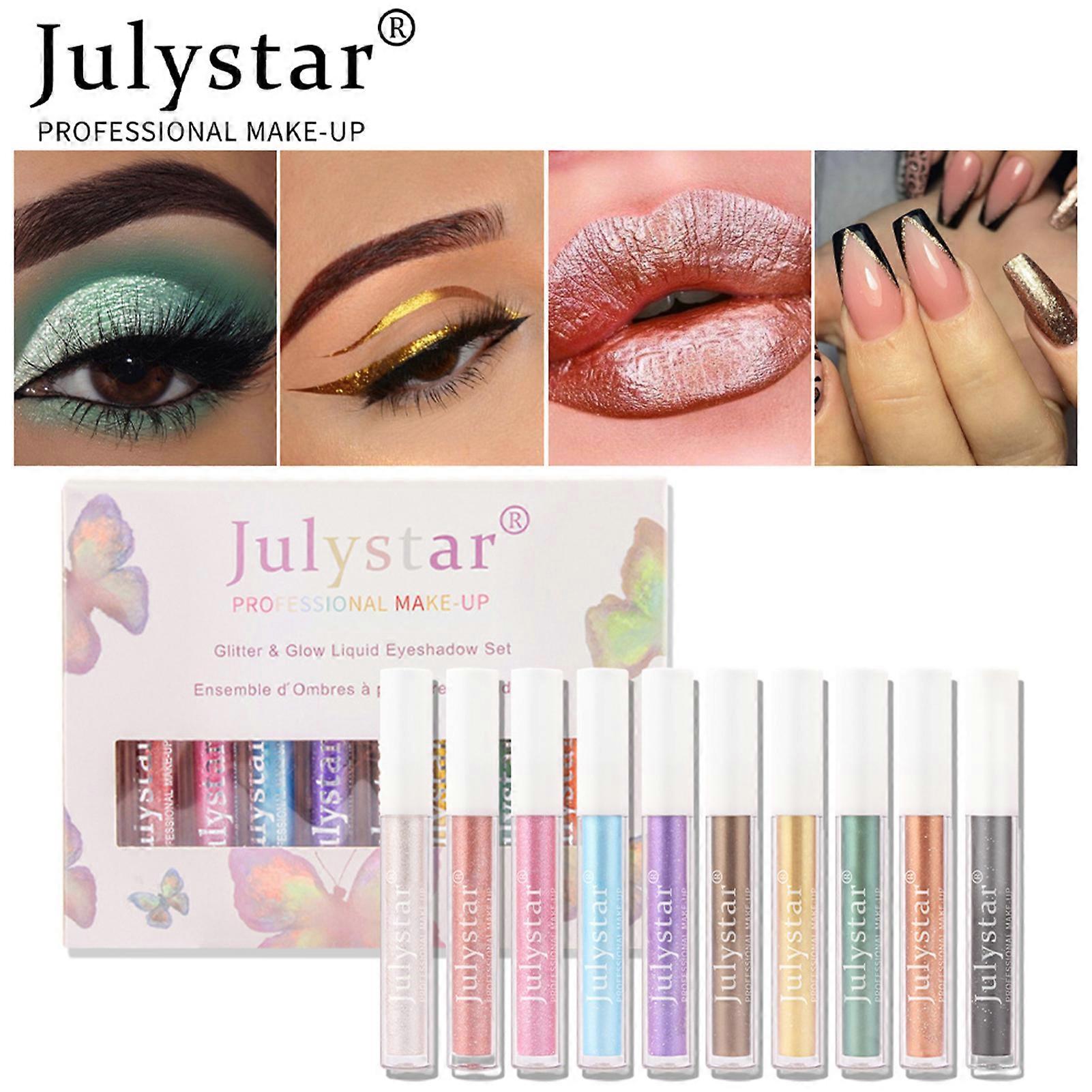 10pcs 2.5ml Liquid Eyeshadow Shiny Long-lasting Brush Structure Glitter Charming Eye Makeup