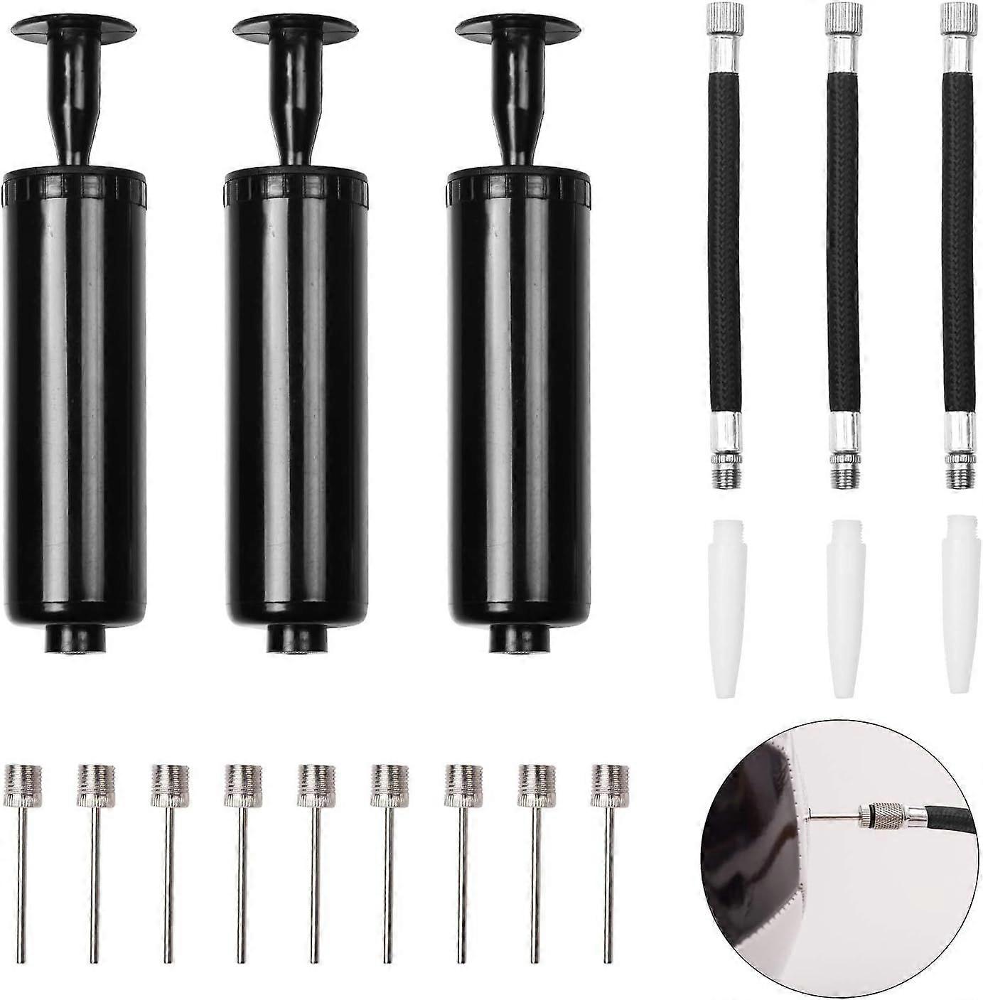 3-Piece Ball Inflator Pump with 9-Pin Ball Manual Air Pump Portable Ball Inflator Adapter 3 Extension Hoses 3 Nozzles for Balloons Soccer Volleyball R