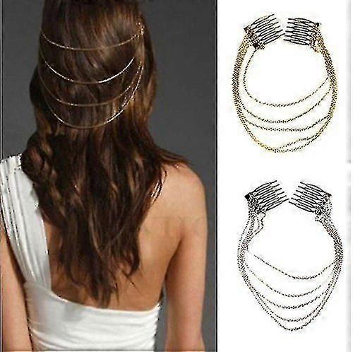 レディースシルバーまたはゴールドヘアクリップチェーンロングタッスルヘアコームカフヘッドバンドレディースヘアバンド