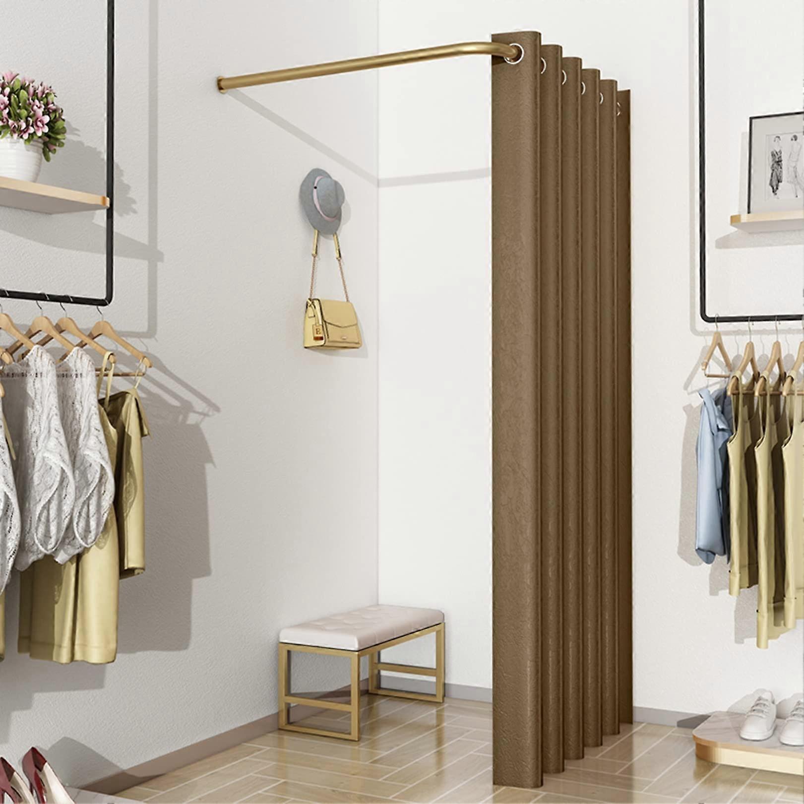 Lshaped changing booth with shading curtain, for clothing stores, 90 cm, brown
