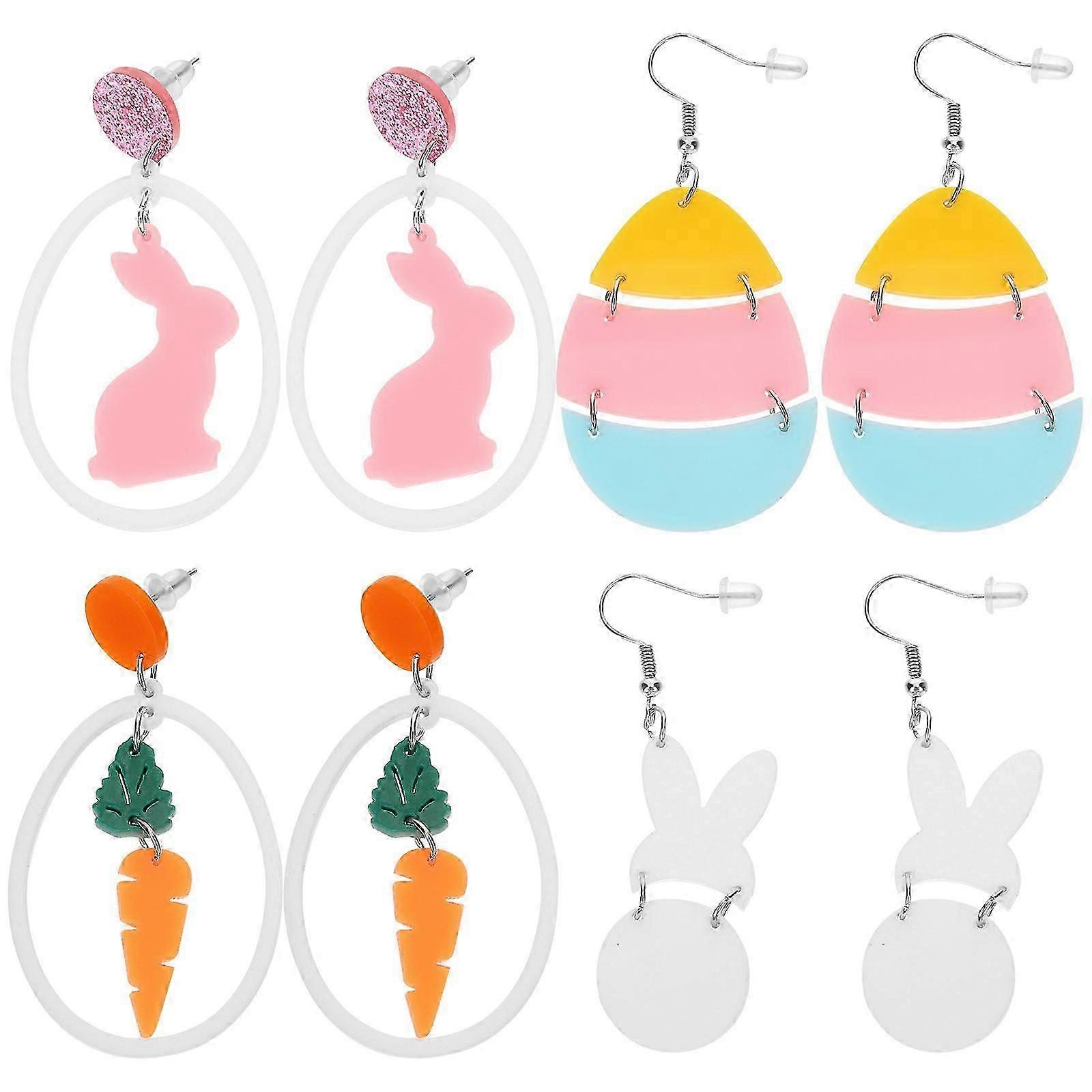 Dangly Earrings Easter Party Accessory Drop Shape Acrylic Material 4Pairs