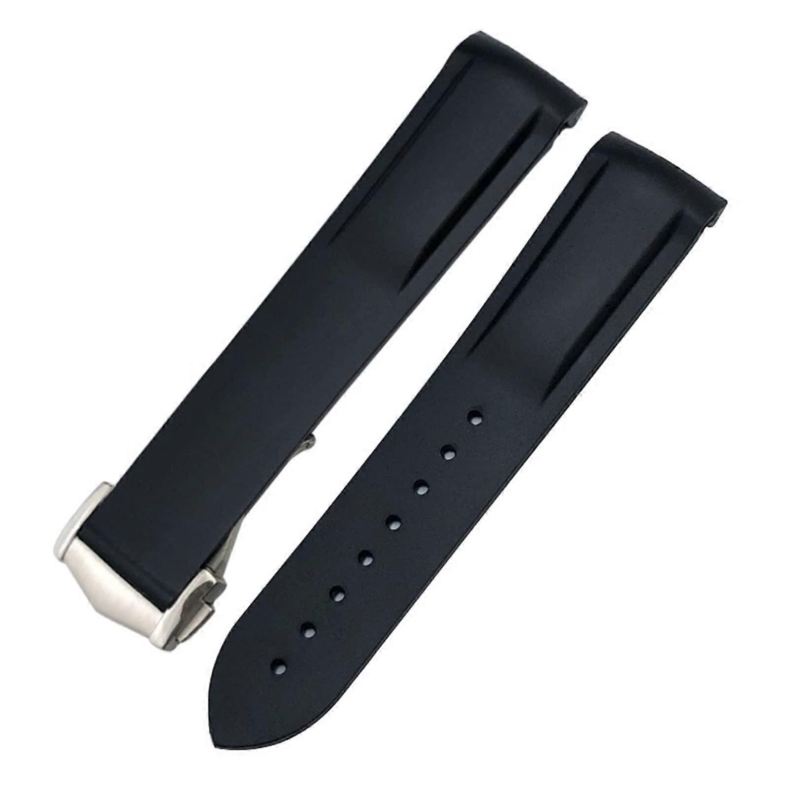 20mm Curved Rubber Watch Strap for Omega Speedmaster Moonwatch and Seamaster 300 AT150, Black with Rose Buckle