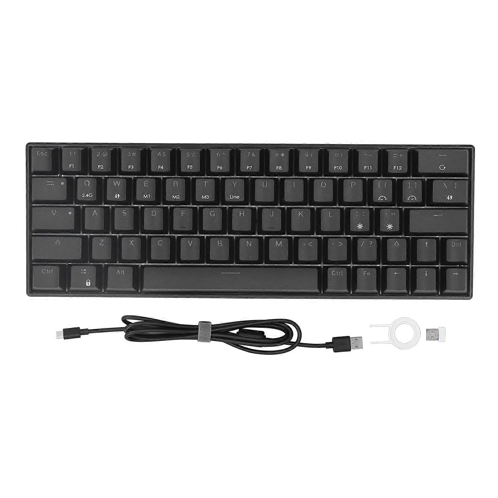 64 Keys Wireless 2.4G BT3.0 5.0 Type C Wired Connection Ergonomic Design Black Mechanical Keyboard