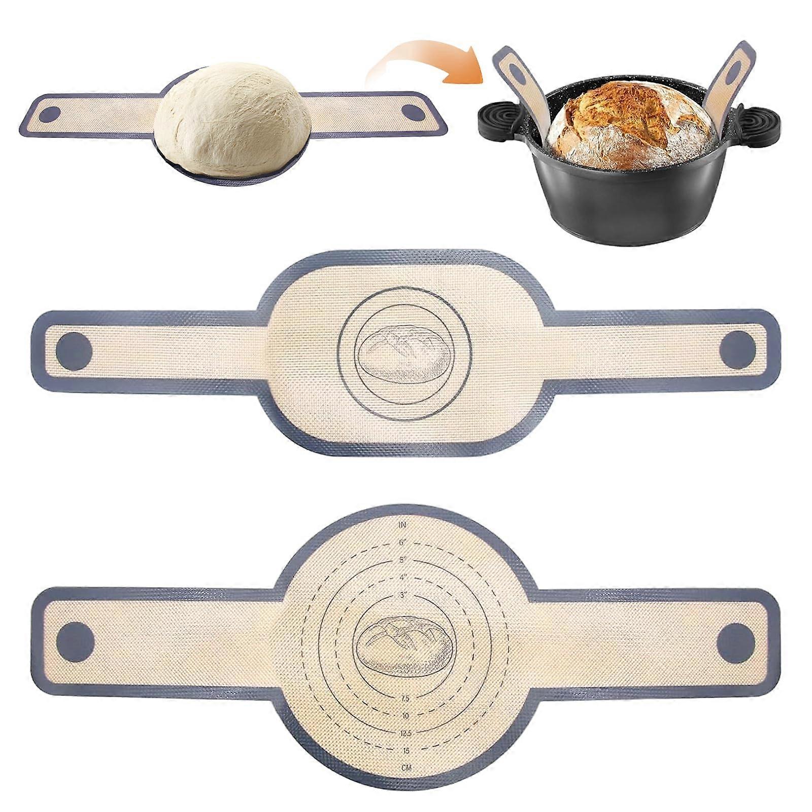 Silicone Baking Mat for Dutch Ovens, 2-Pack Reusable Bread Baking Mat with Long Handles, Easy to Clean Dough Mat