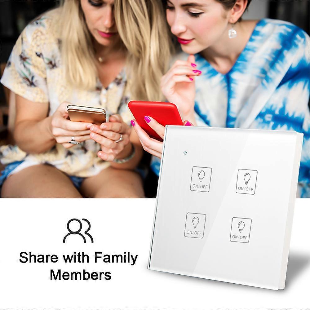 Wi-Fi Touch Light Switch Glass Panel Voice Compatible with Alexa Home APP Control Timing Function Smart Share Wall Socket White