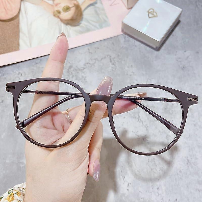 Oversized Round Reading Glasses with Clear Vision, Blue Light Blocking Computer Readers, Flat Light Mirror (Color: Coffee, Size: 350) 350 Coffee