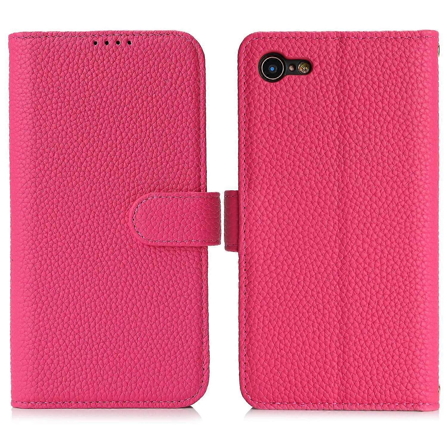 Für iPhone SE (2022) (2020) 8 7 Stand Case Litschi Textur Echtes Rindsleder Brieftasche Handyhülle RFI