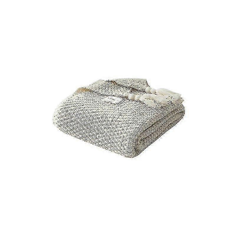 Beige gestrickte Quastendecke & Sofakissen, 70x100cm