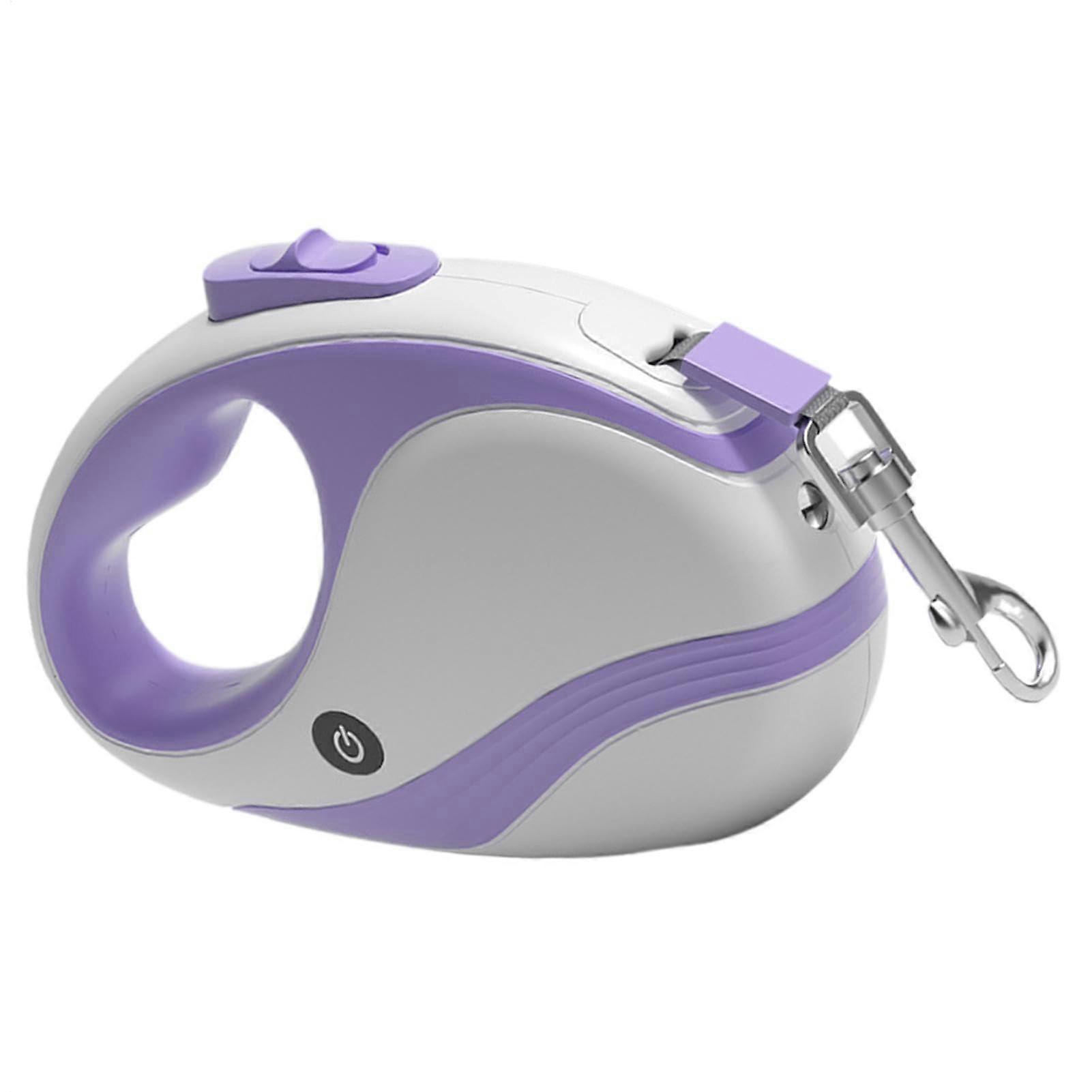 Retractable dog leash, USB rechargeable, flashlight, ergonomic handle, 350g, ABS purple.